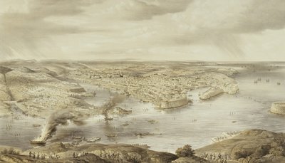 De bloedbevlekte ruïnes van Sebastopol, 10 september 1855, gegraveerd door Day und Son, gepubliceerd 1857 door Nathaniel Whittock